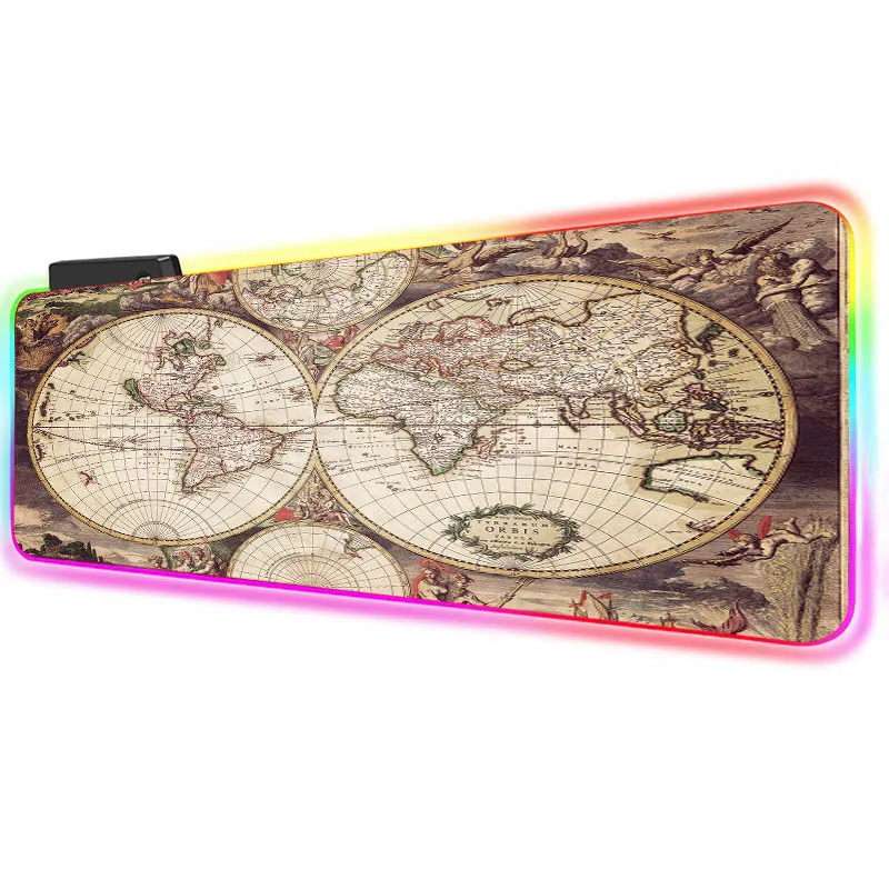 Игровой коврик для мыши RGB с изображением старой карты мира блестящий светлый