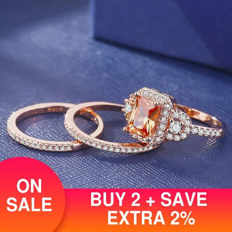 Женский комплект колец из розового золота свадебное кольцо с принцессой