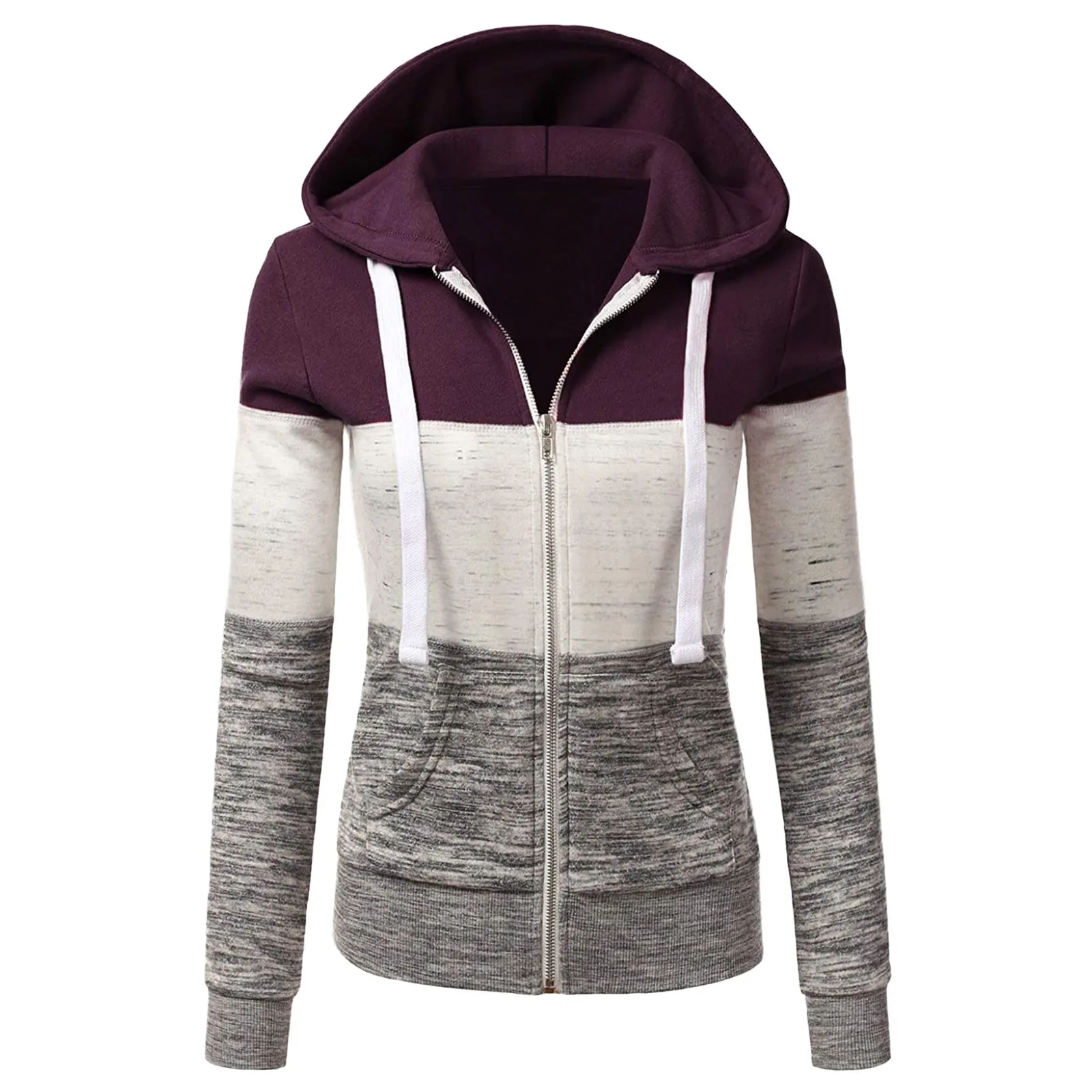 

Winter Autumn Hoodies Women Casual Zip Up Sweatshirt Patchwork Hooded Female Harajuku Hoodie Long Sleeve Jacket Coat 2021 Tops