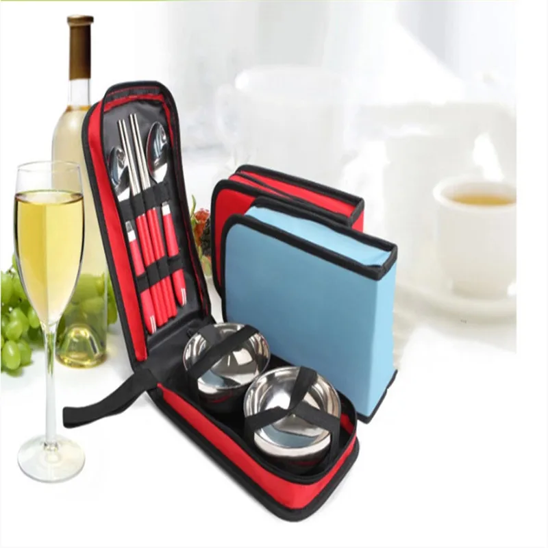 7 шт./компл. двойной слой из нержавеющей стали Портативный столовый набор сумка