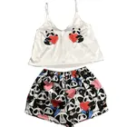 Женская милая Пижама, комплект из 2 предметов, пижама, летняя Пижама с v-образным вырезом, Женская свободная Пижама на бретельках, топы с мультяшным принтом, жилет, шорты