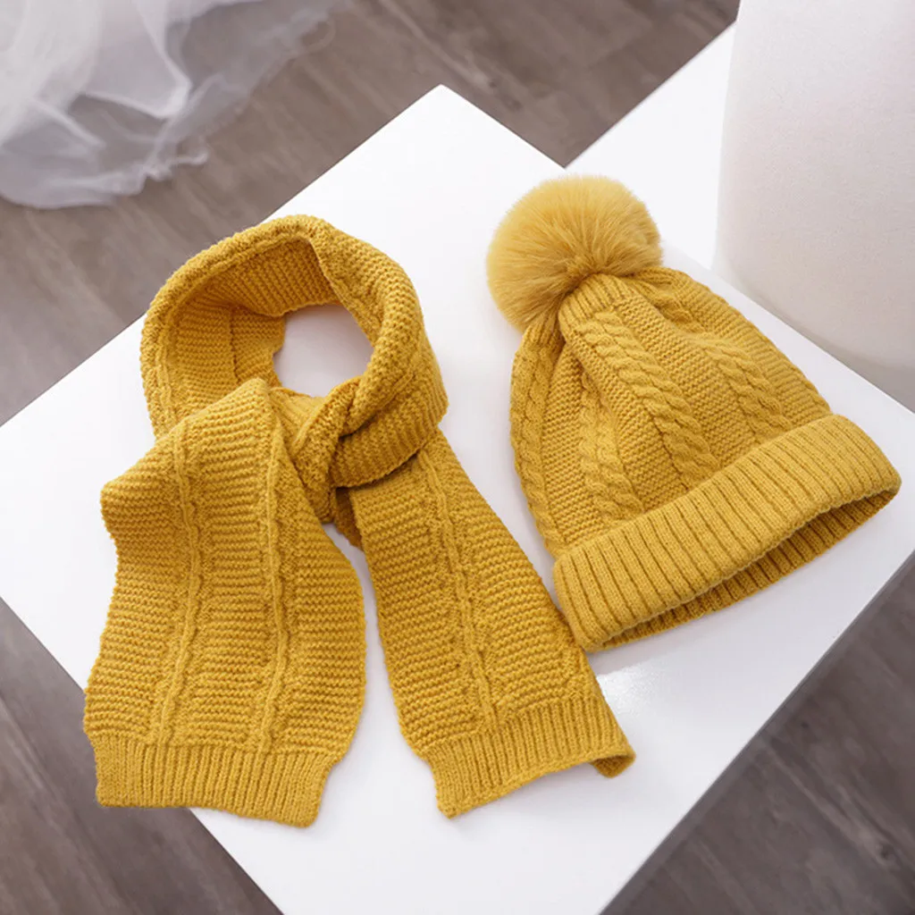 

Newborn Infant Baby Boys Girls Warm Knit Crochet Pompon Hat Beanie Cap+Scarf