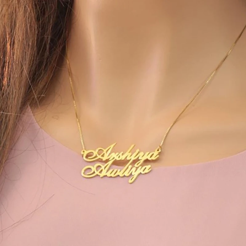 Custom Double Names Necklace Women Personalized Stainless Steel Gold Chain Pendants Necklace Holiday Jewelry Gift bijoux femme