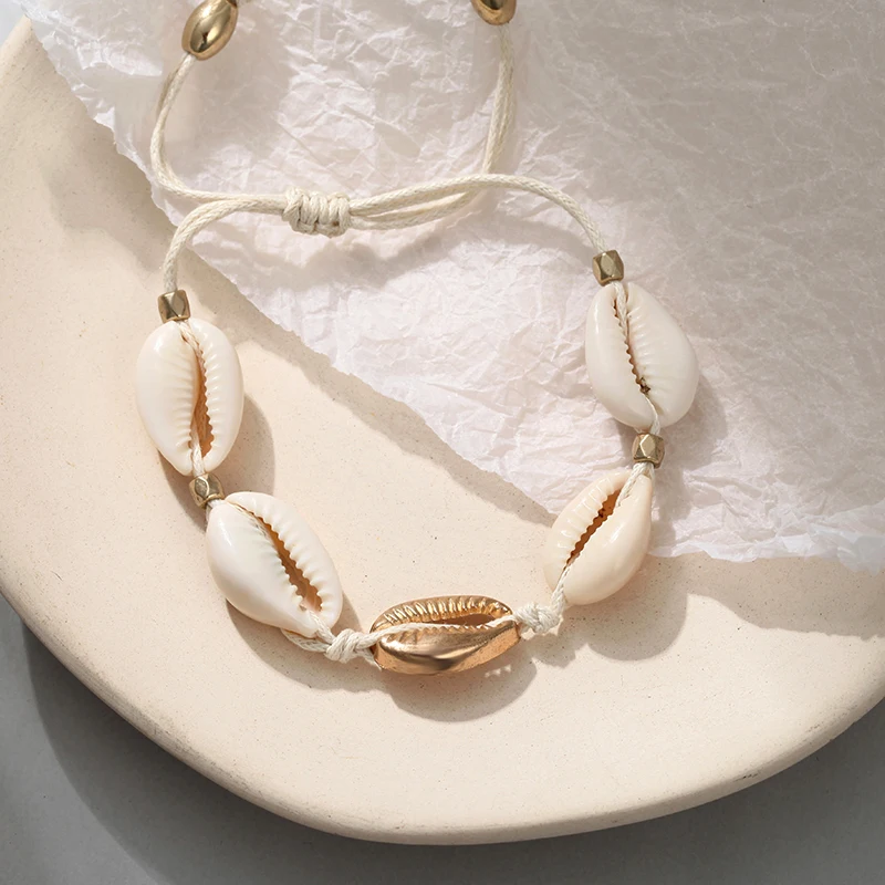 Ручной работы натуральная ракушка браслет Регулируемая белая веревка простой