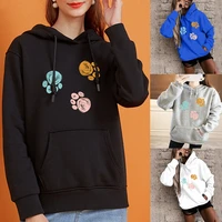 fashion hoodie footprint pattern printing womens casual sports hoodie long sleeve top womens autumn harajuku sports pullover