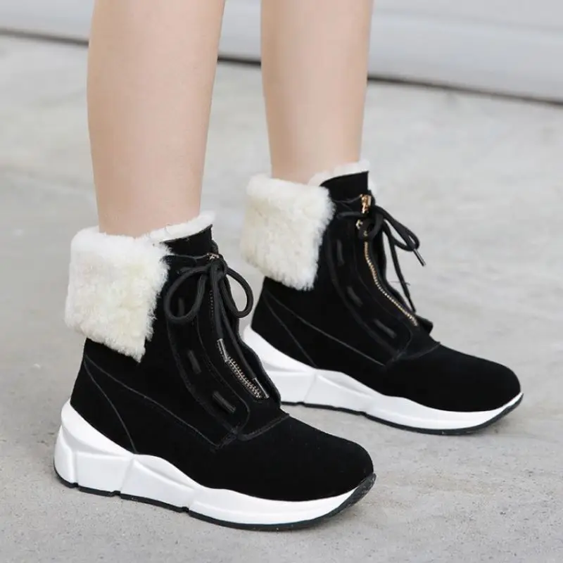

KemeKiss High Quality Real Leather Women Ankle Boots Round Toe Thick Bottom Winter Fur Warm Shoes Zipper Size 34-40