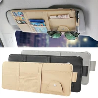 car sun visor clip pu leather storage bag zipper organizer multi function sunglasses credit card pen pouch pocket holder clip