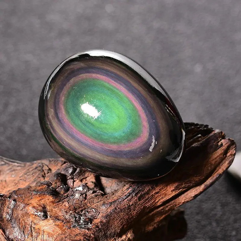 

1pcs 4-5cm Natural rainbow obsidian cat eye egg shape healing quartz crystal ornament