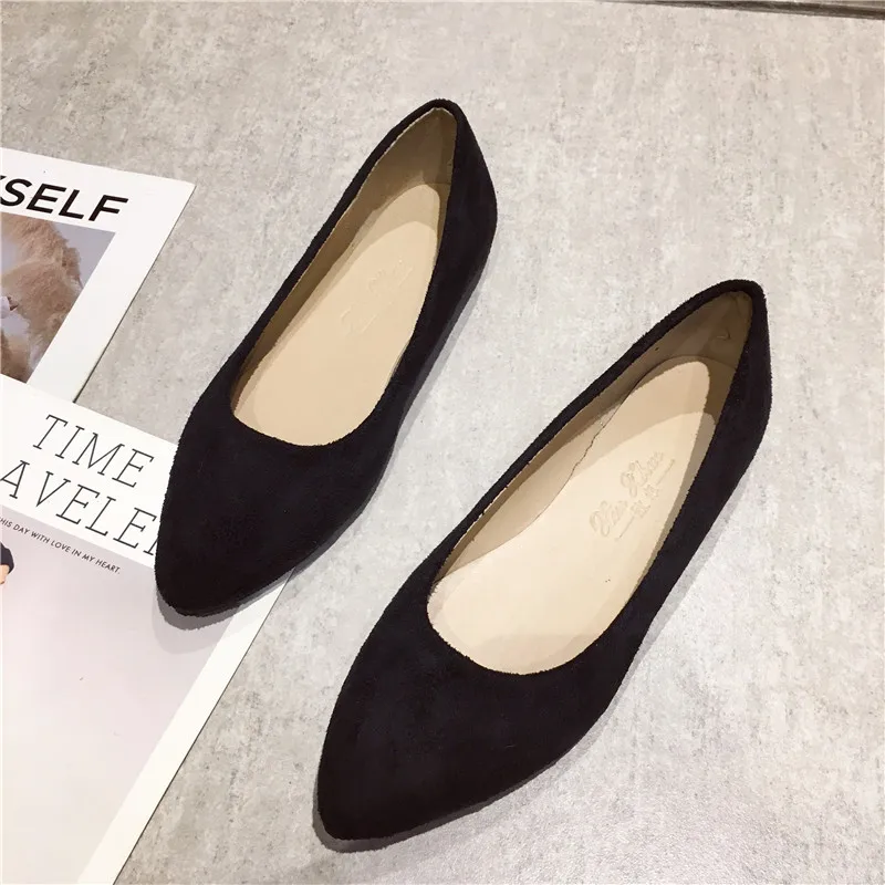 Женские туфли с острым носком Taomengsi черные на плоской подошве для беременных