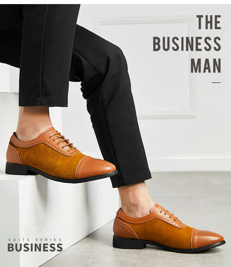 

Men's Shoes Brock Shoes Low Cut Carved Pointed European and American Gentleman Casual Shoes Splicing Small Leather Shoes ZQ0129