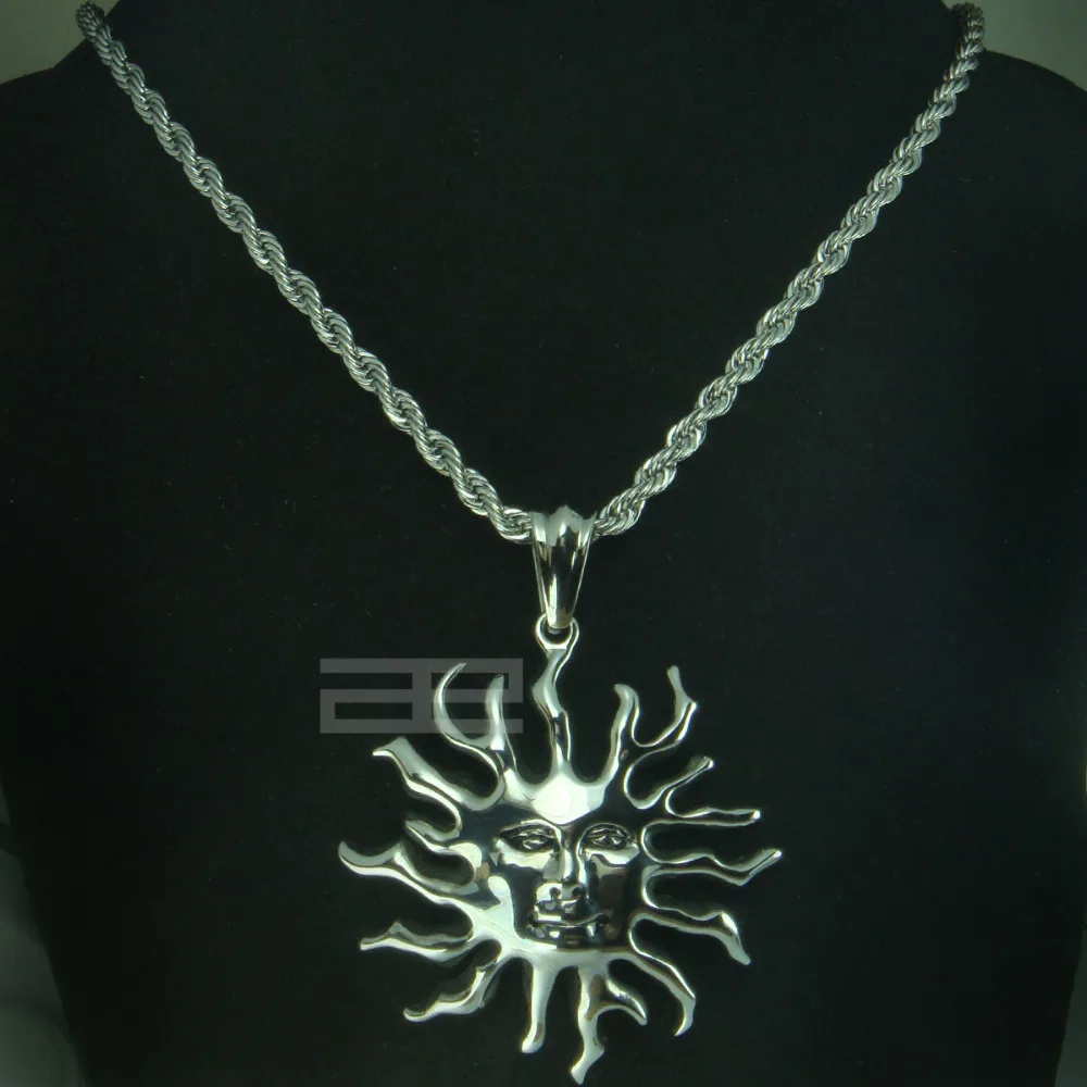 

Men Women's Silver Tone Stainless Steel Sun Face Necklace Pendant Jewelry N213