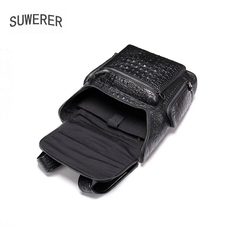 

SUWERER Genuine Leather men bag Crocodile pattern leather men's casual backpack leather travel backpack men's men's business bag