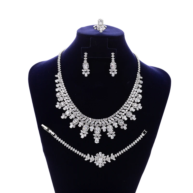 

Jewelry Set HADIYANA Gorgeous Trendy Bride Got Engaged Necklace Earrings Ring And Bracelet 4pcs Set BN7839 Bisuteria