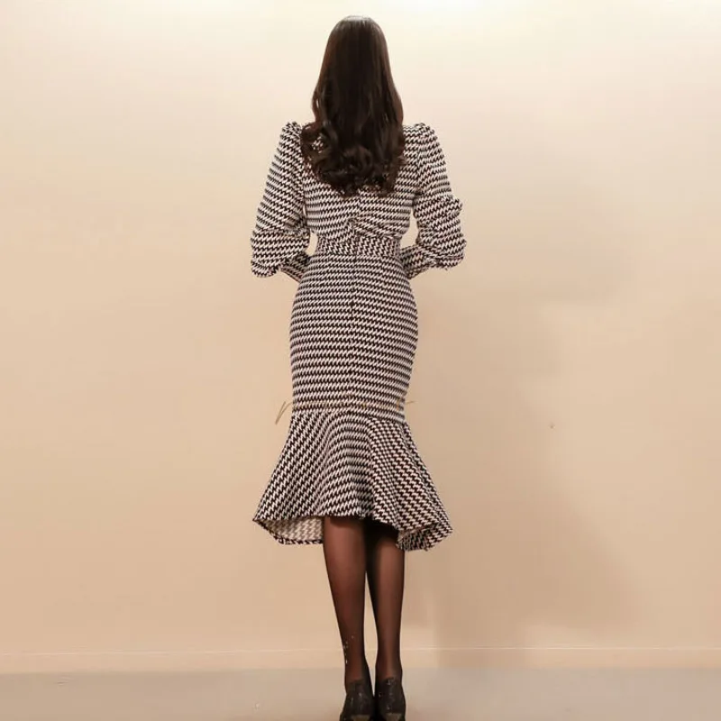 DEAT клетчатая рубашка с круглым вырезом и длинными рукавами высокая талия рыбий