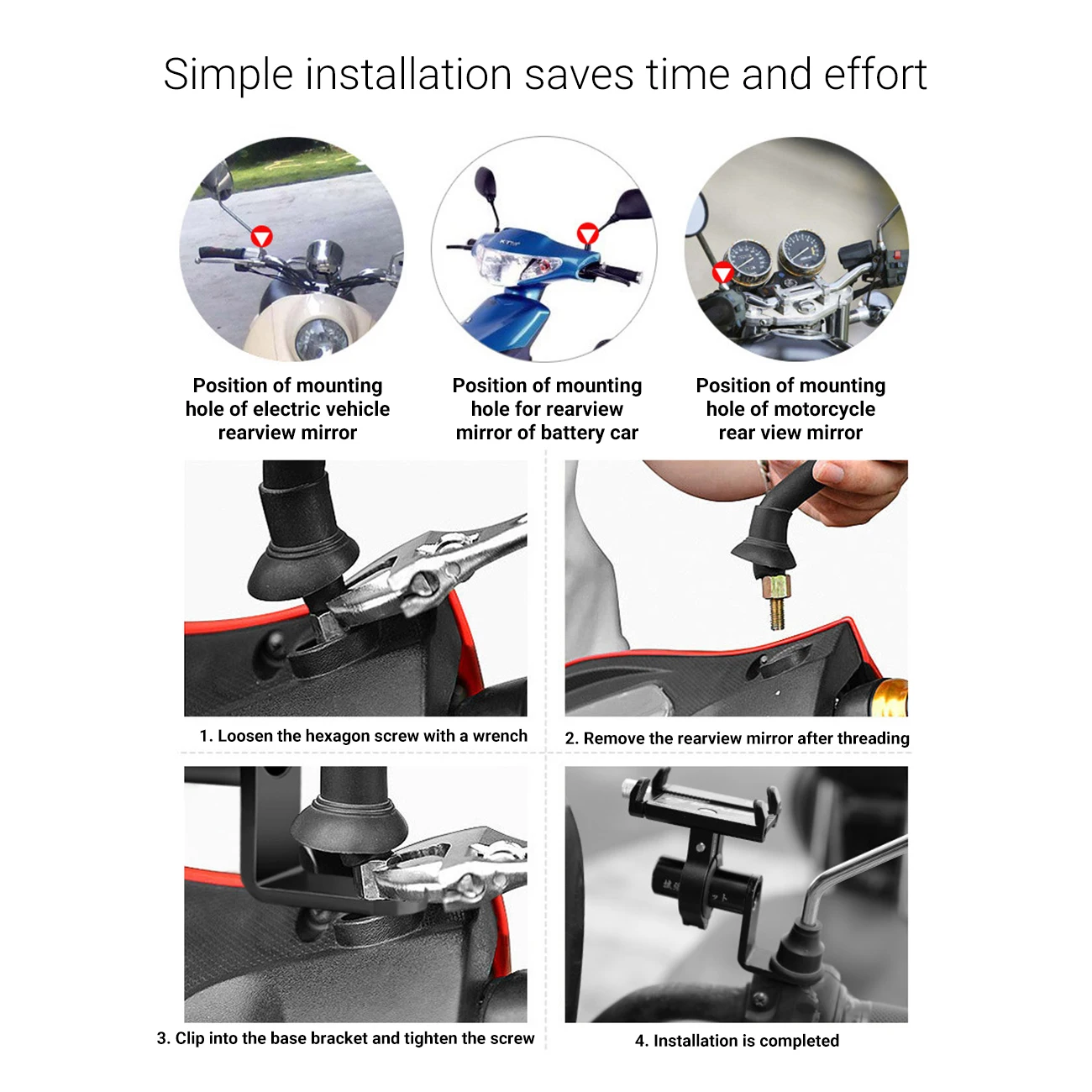 

1pcs Motorcycle Rear View Mirror Mount Holder Motorbike Scooter Mirror Extension Stand Bracket for Cell Phone GPS