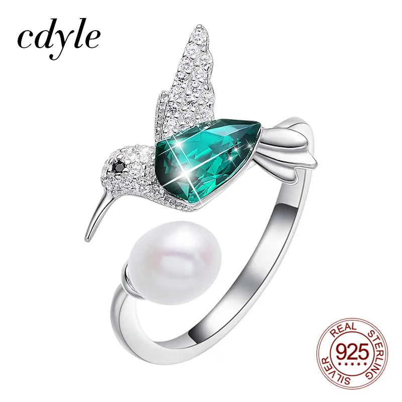 Cdyle роскошные серебряные 925 ювелирные изделия женские жемчужные кольца с зеленым