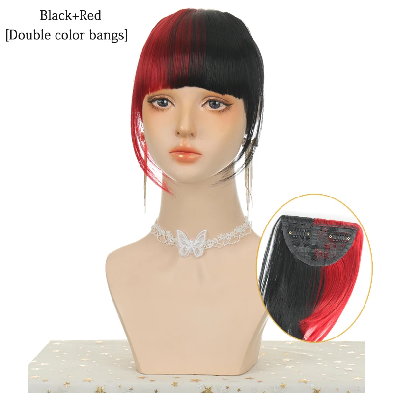 

Short Synthetic Bangs Heat Resistant Hairpieces Hair Women Natural Short Fake Hair Bangs Hair Clips For Extensions Black-Red