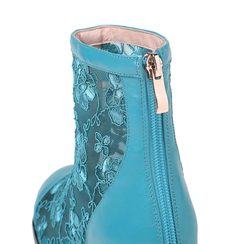 Женские летние сетчатые ботильоны из натуральной бычьей кожи модные синие