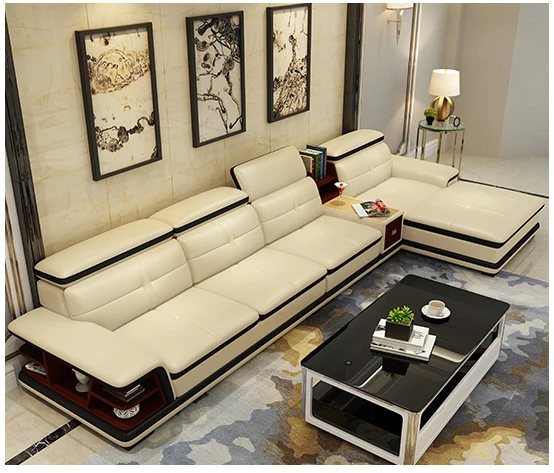 

Living Room Sofa storage speaker real genuine leather sofas salon couch puff asiento muebles de sala canape L shape sofa cama