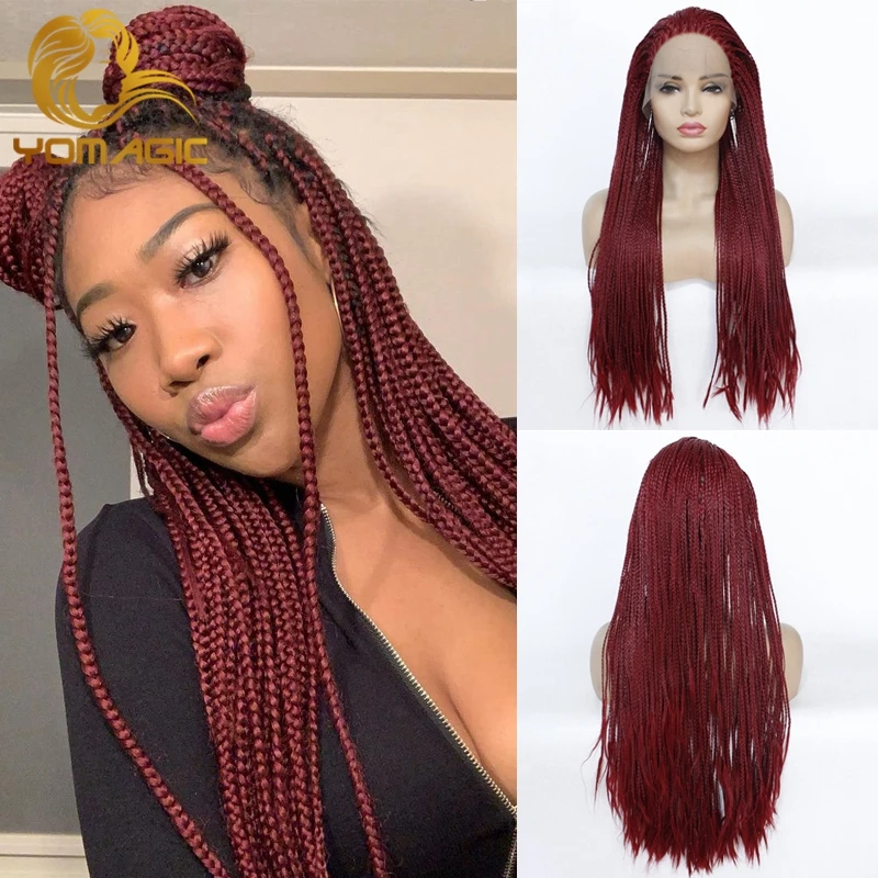 Yomagic Color Synthetic Lace Front Braids Wigs For Women Ombre Brown High Temperature Fiber Hair Braided Wigs