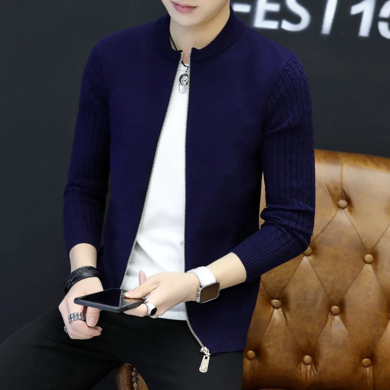 Мужской свитер с воротником высококачественный Модный корейский приталенный