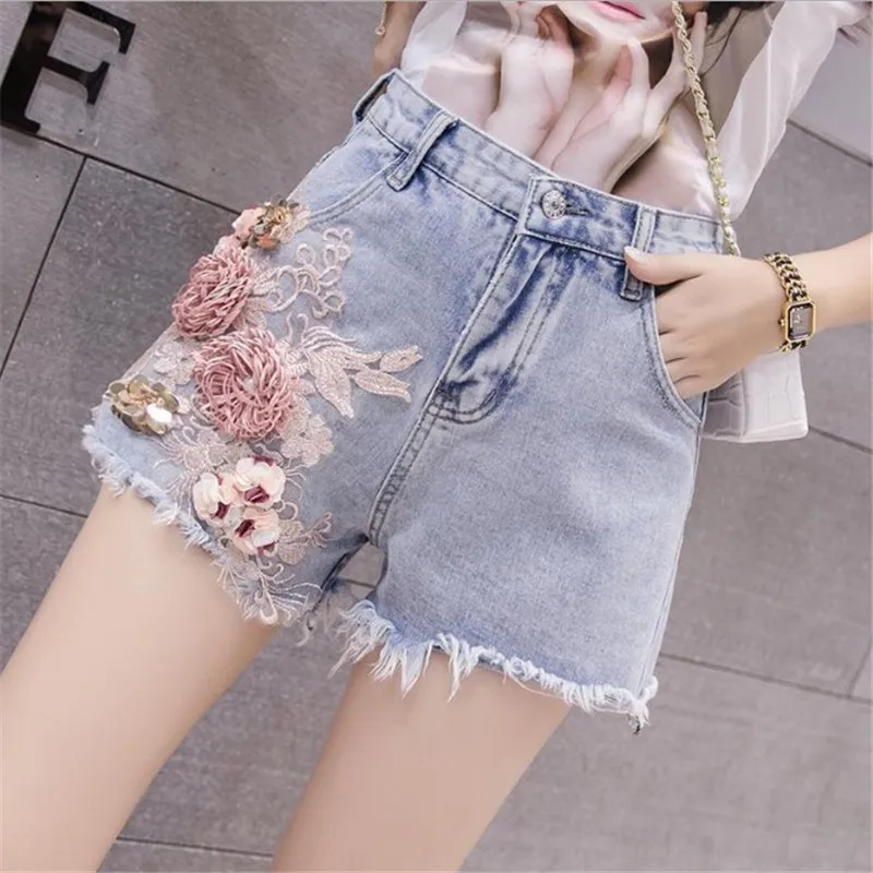 Женские ковбойские джинсовые шорты повседневные с широкими штанинами дырками