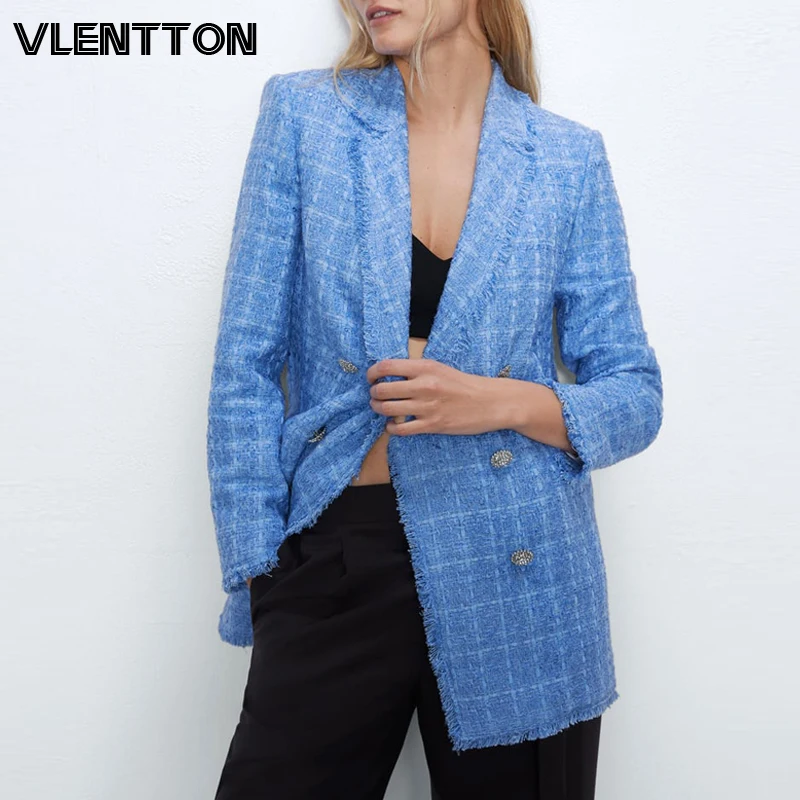 Пиджак женский твидовый в клетку винтажный пиджак шикарная на пуговицах длинный