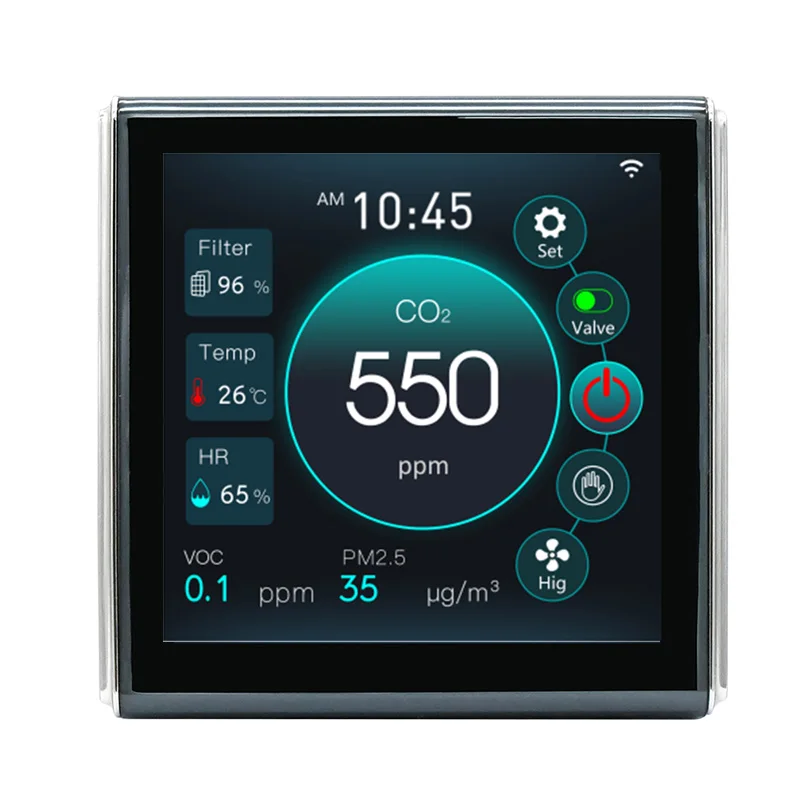 

Умный контроллер качества воздуха для датчика CO2/VOC/PM2,5, выходов AC/EC 0-10 В, Tuya WiFi и Modbus, мониторинг температуры и влажности