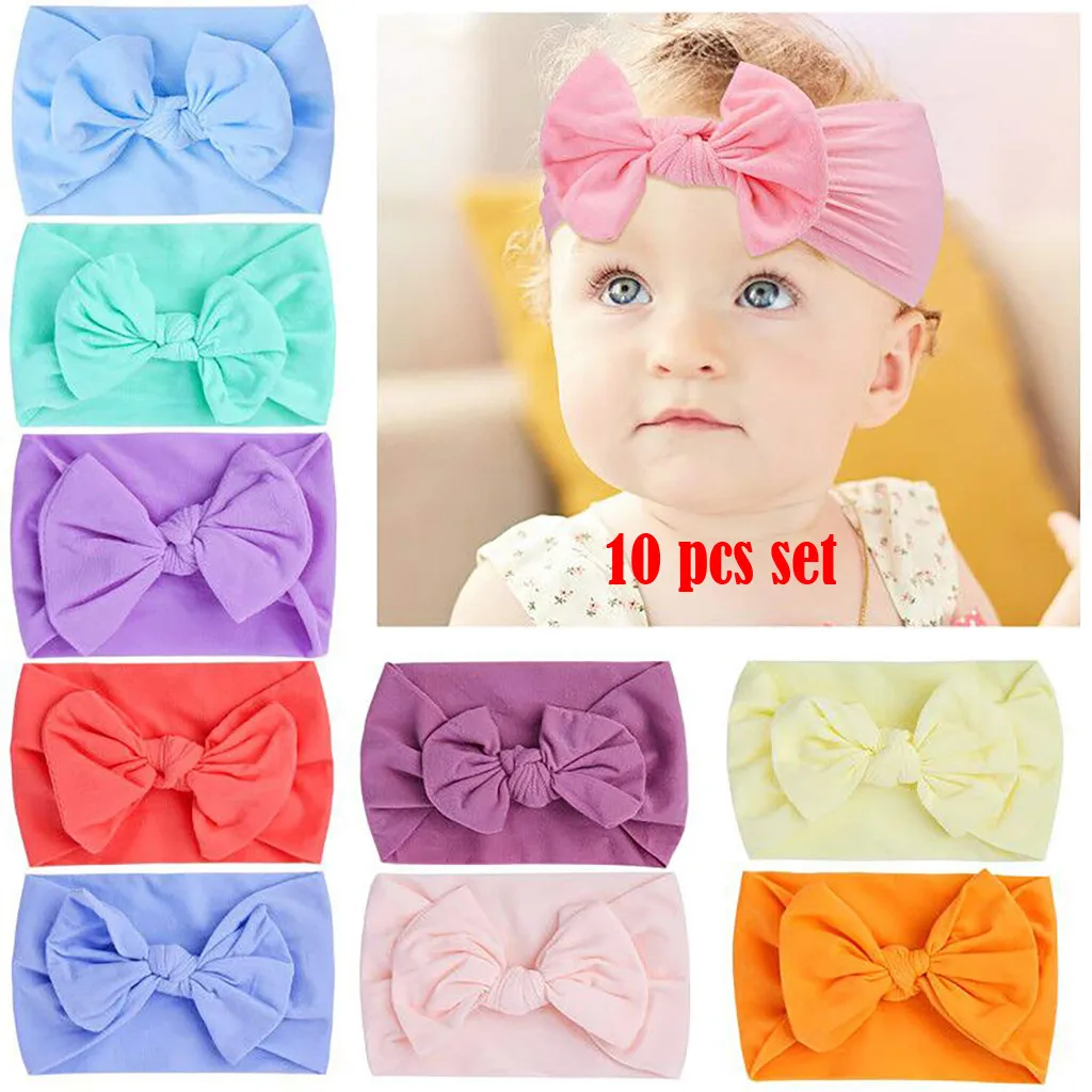 10 шт Девушки сплошной цвет повязка на голову для новорожденного младенца
