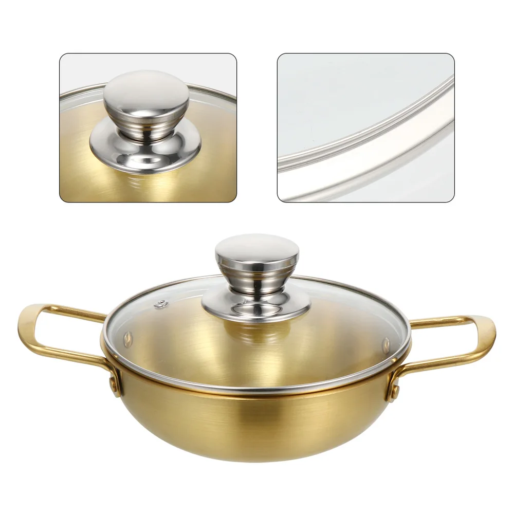 

1 Set of Stainless Steel Ramen Pot Household Binaural Stockpot with Lid (Golden)