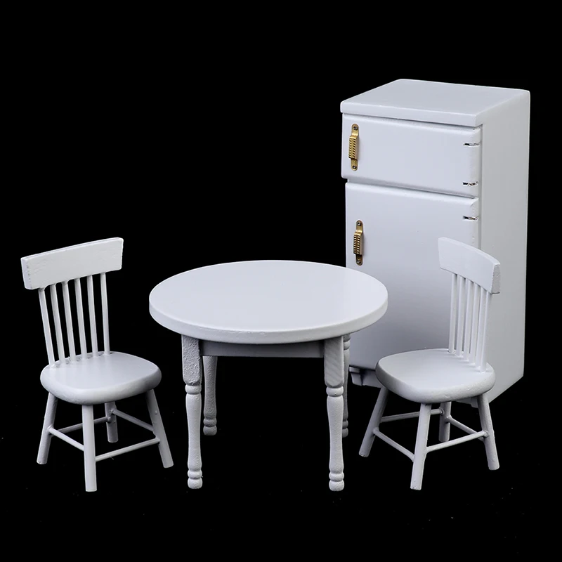 

4 шт./компл. 1:12 миниатюрная белая деревянная мебель для кукольного домика, Набор стульев для холодильника, украшение для кукольного домика, Н...