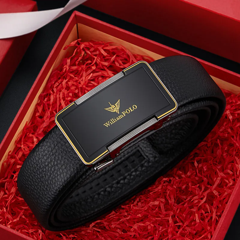 WILLIAM Genuine Leather Brand Men's Belt Luxury Inside Wear Belts For Men Strap Male Metal Automatic Glossy Buckle