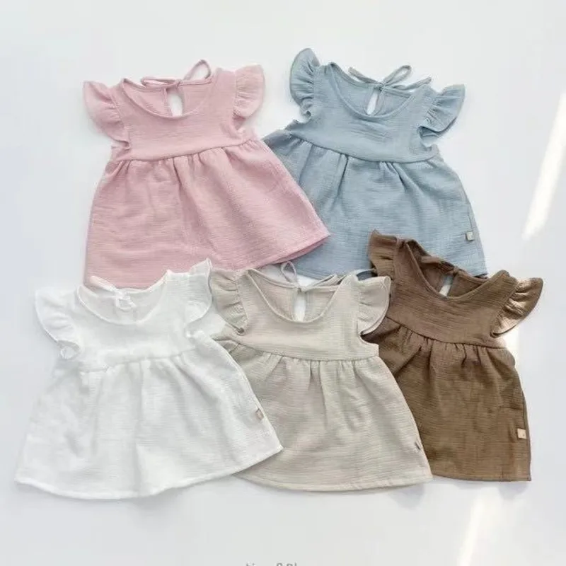 

2021 New Arrival Summer Korean Baby Clothes Set 2pcs Cotton Princess Girls Cute Fly Sleeve Shirts Blouse+Bloomers Kid Shorts Set