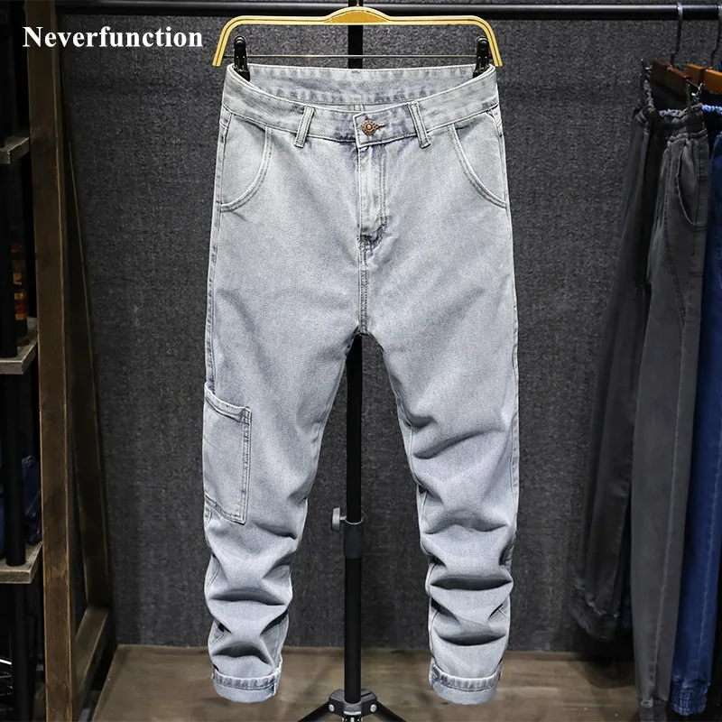 Мужские Винтажные однотонные свободные джинсовые брюки с несколькими карманами