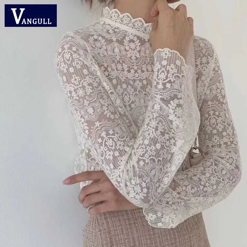 Vangull Женская однотонная блузка с воротником-стойкой кружевные топы новые