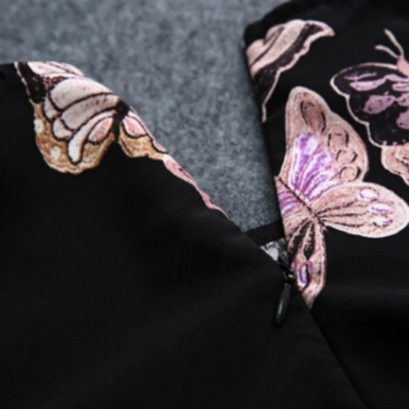 

2019 Summer Women Dress Fashion Butterfly Print Party Dress O-Neck Slim Big Swing Sleeveless Back Zipper Party Dress vestido