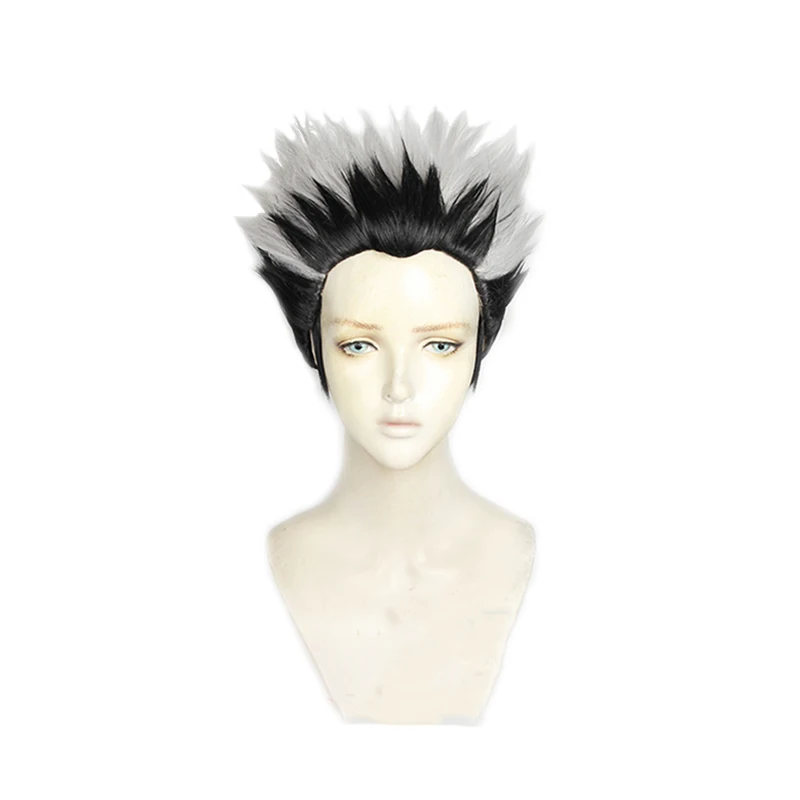 

Haikyuu! Парики для косплея Kotaru Bokuto Серебристые смешанные Черные Короткие термостойкие синтетические волосы Peluca Аниме парик