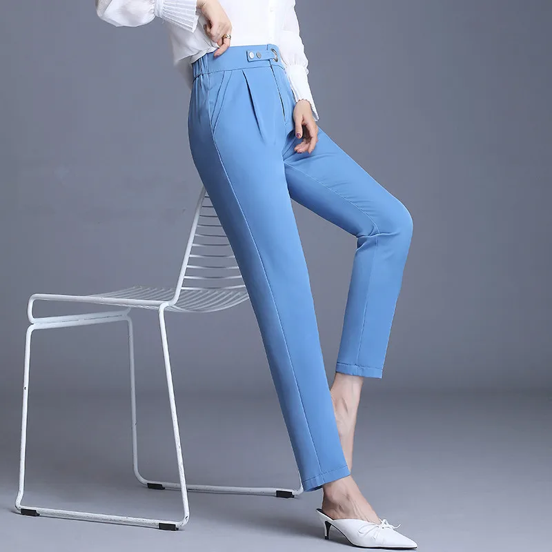 

Office Lady Pants Fall Blazer Pants For Women Solid High Waist Black Harem Pants OL Ankle-length Trousers Oversized P8458