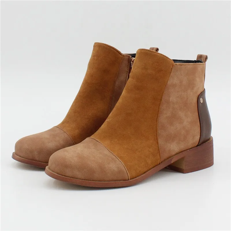 

2019 Women Boots Round Toe Autumn Boots Women Low Zipper Boots Ladies Mixed Designer Lace Up Chunky Heel Boots Classical