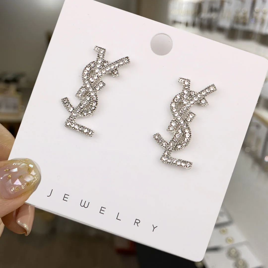

JL Full Crystal Yl Letter Earrings Gothic Sample Luxury Brand Stud Earrings
