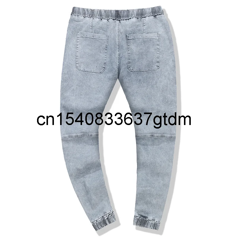 

Fat plus size small leg jeans men's elastic waist grey casual pants youth fashion pants
