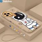 Милый Жидкий силиконовый чехол с астронавтом для iPhone 11 12 13 Pro Max 11 XR X XS Max 8 7 6 6S Plus SE2 Mini, Модный мягкий чехол с ремешком
