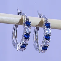 new silver color round earrings natural s cz zircon hoop for women wedding rings engagement party jewelry