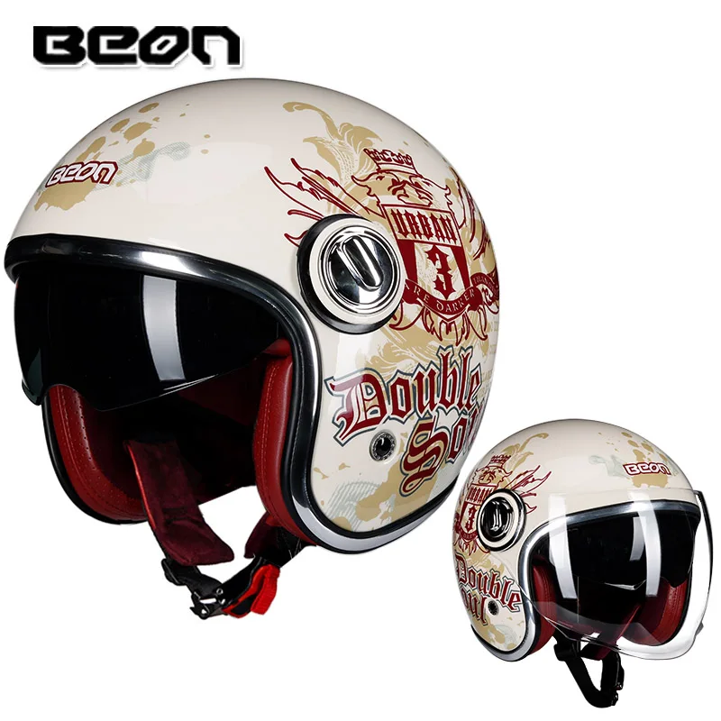 

B108a Motorcycle Helmet 3/4 Open Face Dual Lens Visor Vintage Helmets Retro Casque Moto Casque Casco Capacete