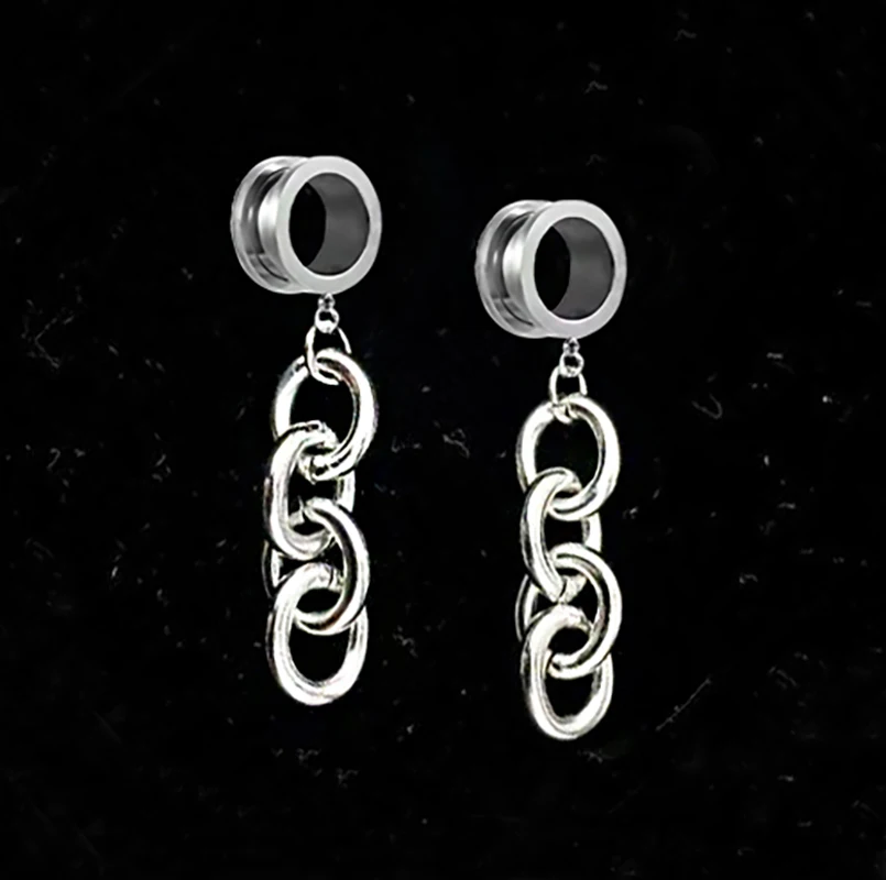

2PCS Dangle Tunnels and Plugs Earrings Expander Ear Stretchers Gauges Punk Expansions Tunnel Plug Body Jewelry Ear Reamer Chain