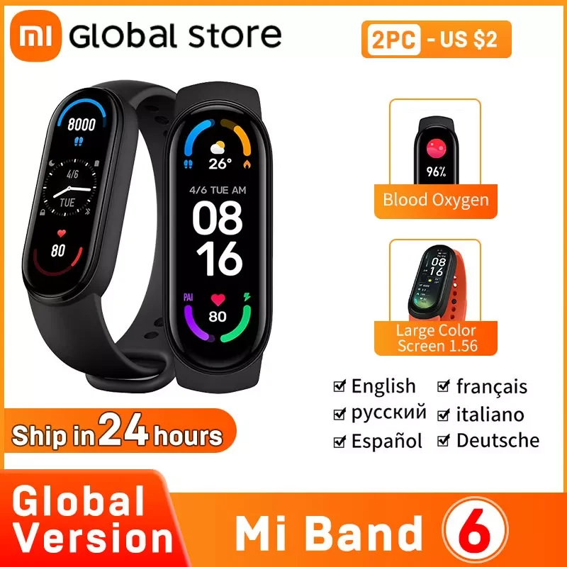 Глобальная версия Xiaomi Mi Band 6 смарт-браслет с экраном кислородом фитнес-тренером