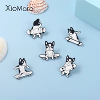 black white bulldog skateboarding enamel pins dog cartoon brooches accessories clothes backpack pin badge jewelry gift friend