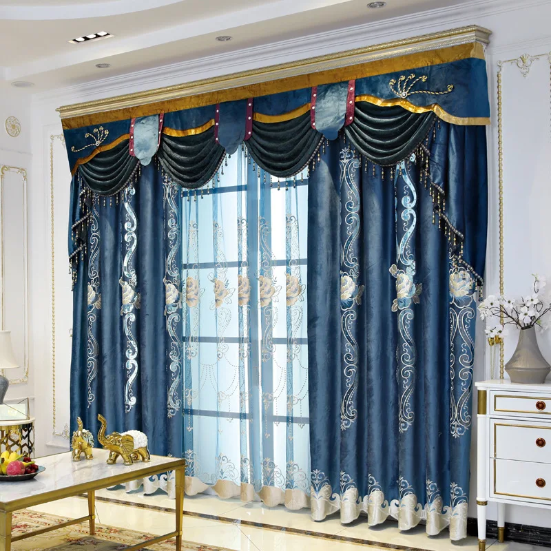 High-end European Chenille Embroidery Shading Curtains for Living Dining Room Bedroom.