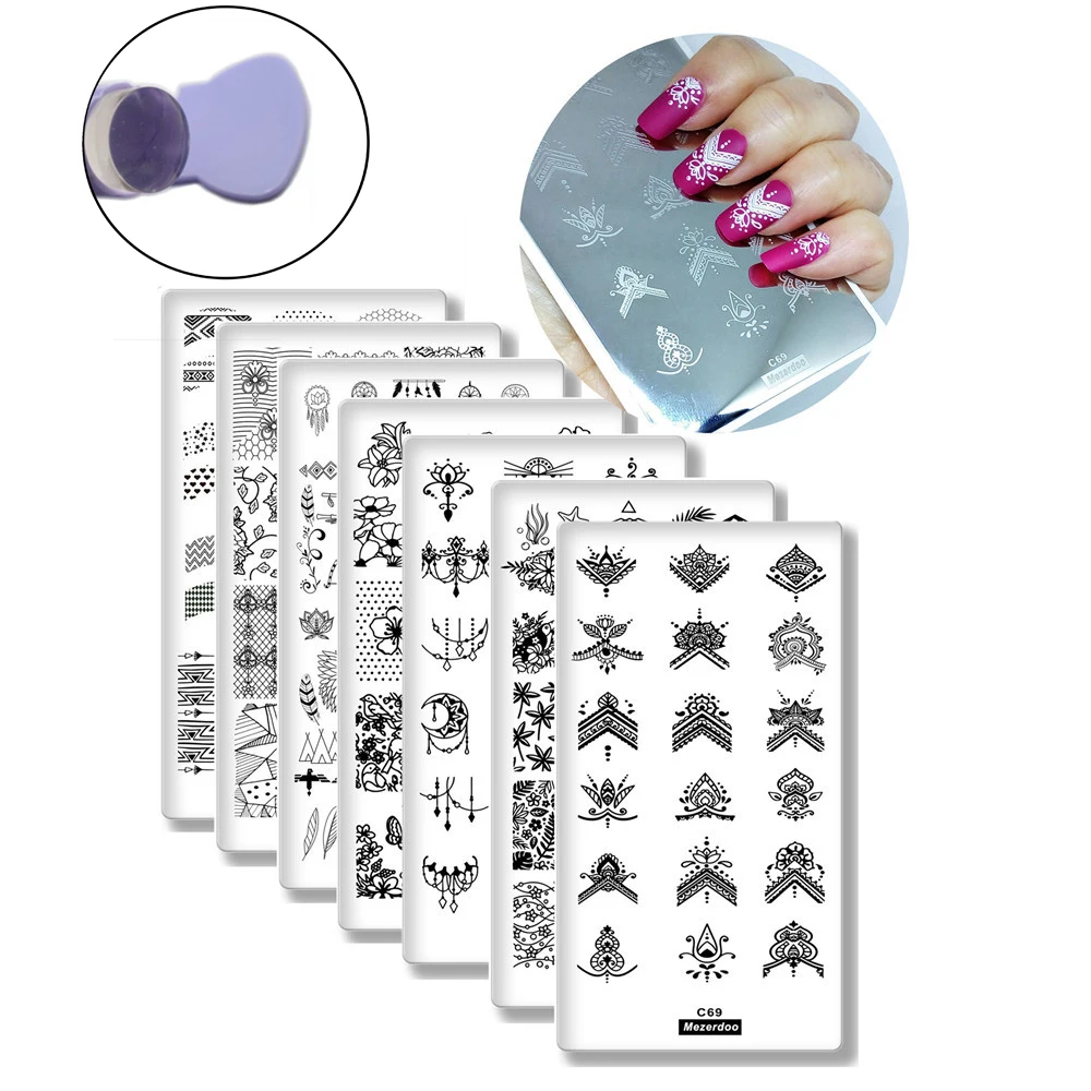 7 шт. трафареты для стемпинга ногтей с цветочным узором|Шаблоны дизайна ногтей| |