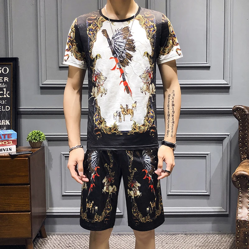 Летний мужской комплект спортивных костюмов футболка + шорты Быстросохнущий из 2